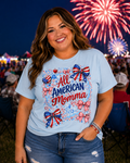 All American Momma T-Shirt | Patriotic Mama Shirt | Fourth of July Women's Tee | Red White Blue Bow Shirt | Americana Graphic Tee