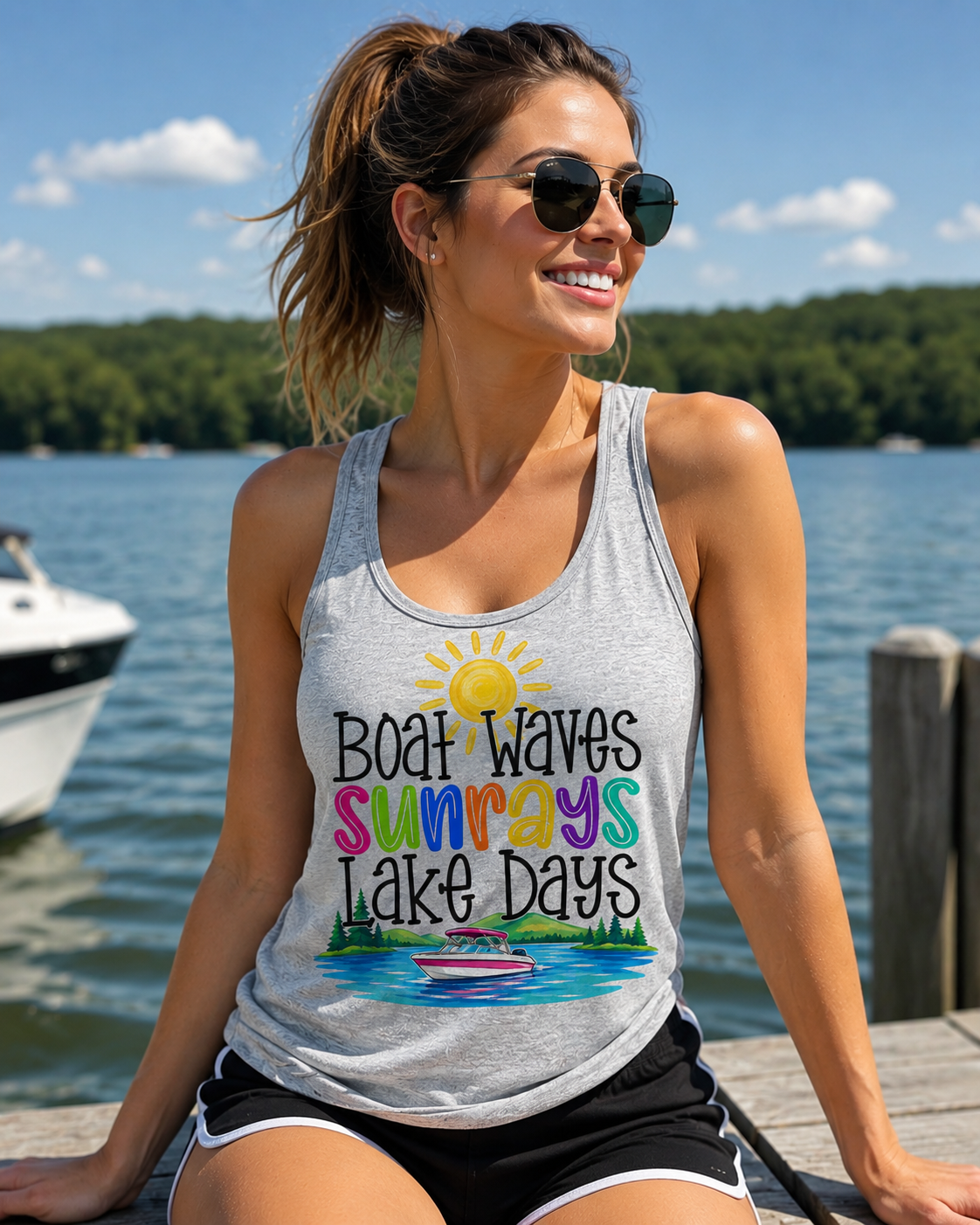 Lake Days Tank Top – Boat Waves Sunrays Lake Days – Summer Boating Shirt