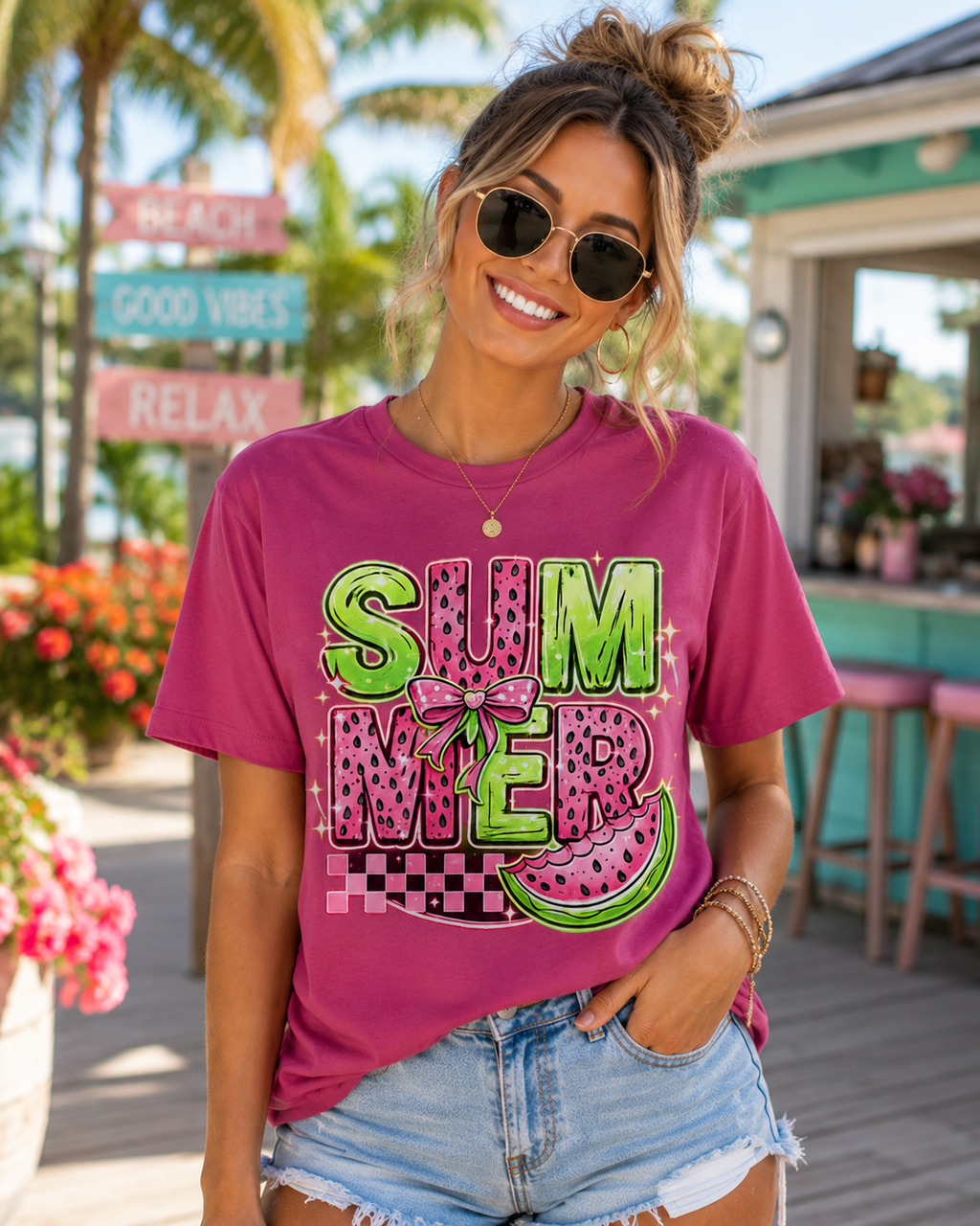 Summer Watermelon Graphic Tee – Comfort Colors® 1717 – Retro Neon Summer Shirt