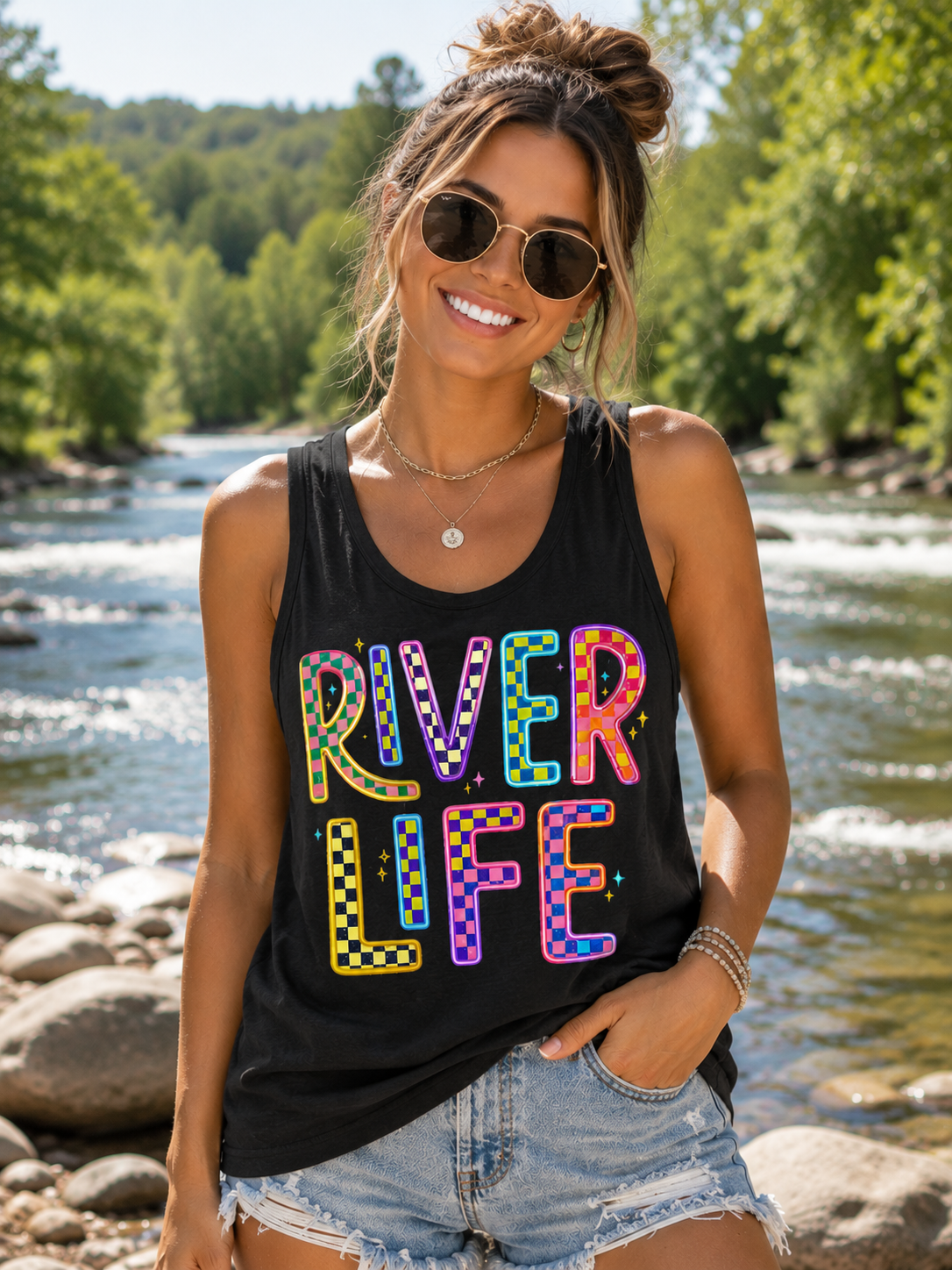 River Life Tank Top – Retro Colorful Outdoor Graphic – Comfort Colors® Style Summer Tank