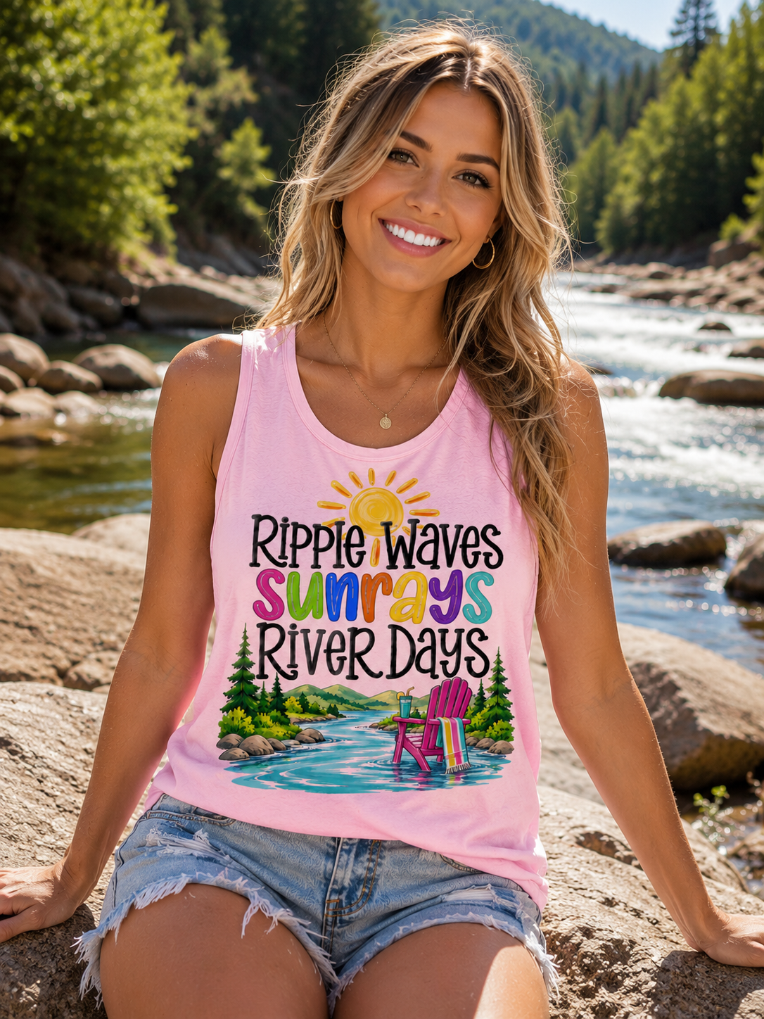 Ripple Waves Sunrays River Days Tank Top – Colorful Summer River Graphic – Comfort Colors® 9360