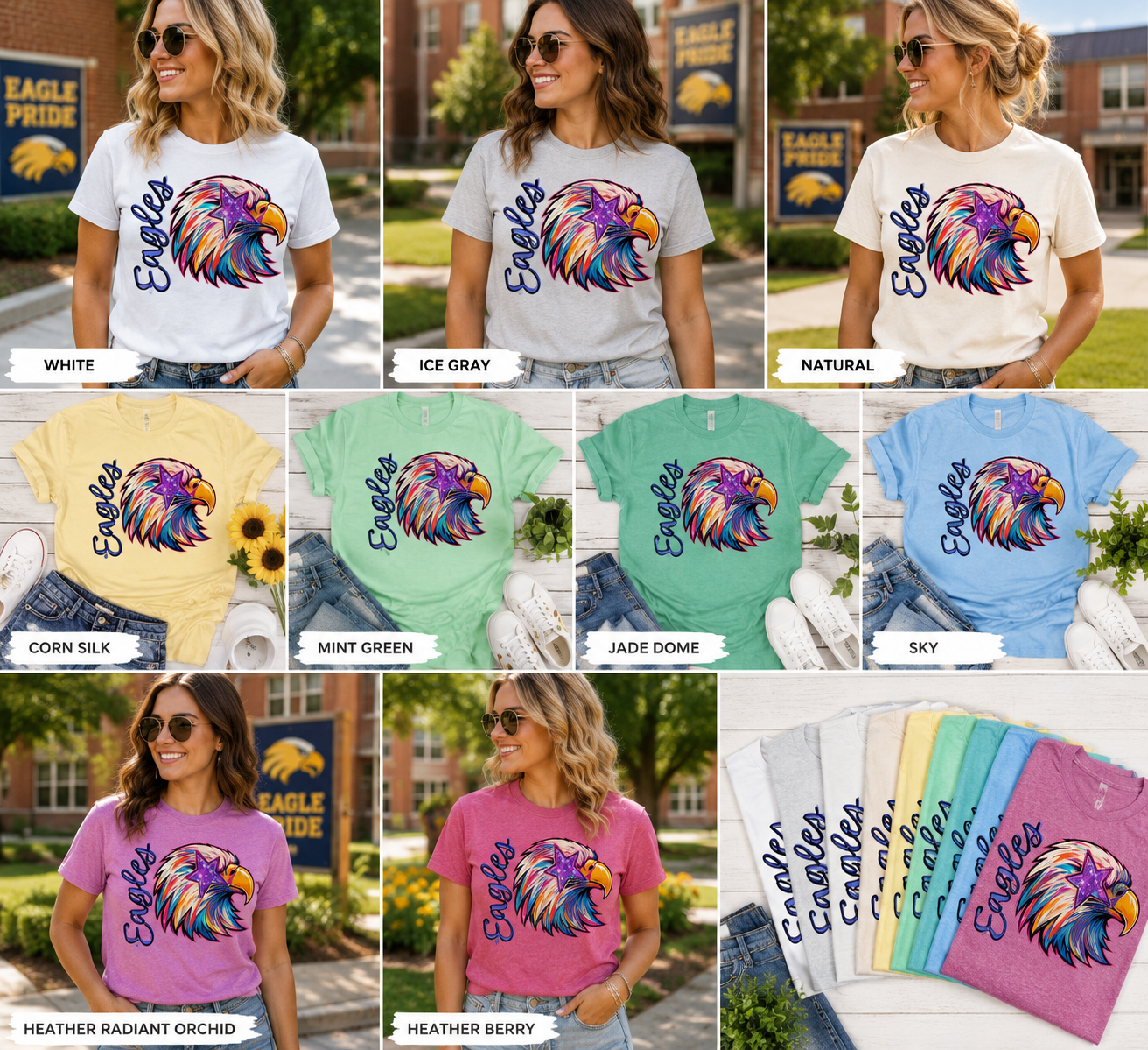 Adult Colorful Eagle Rainbow Tee— Colorful Graphic Tee