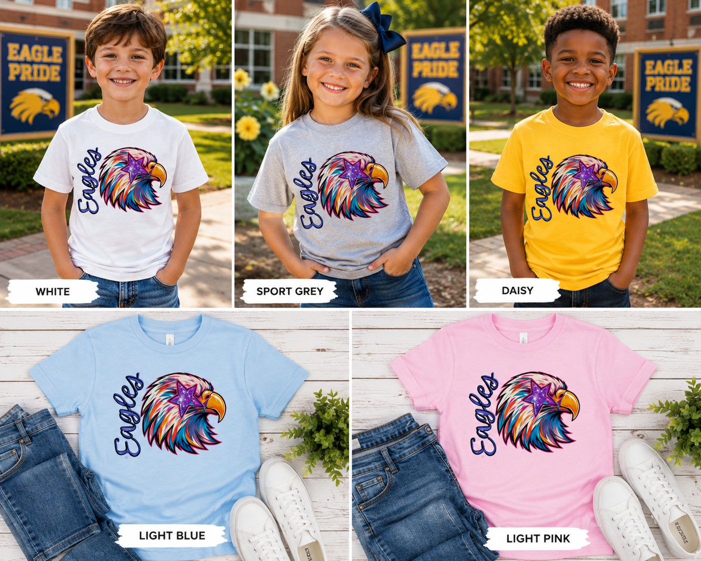 Youth Colorful Rainbow Eagle Graphic Shirt