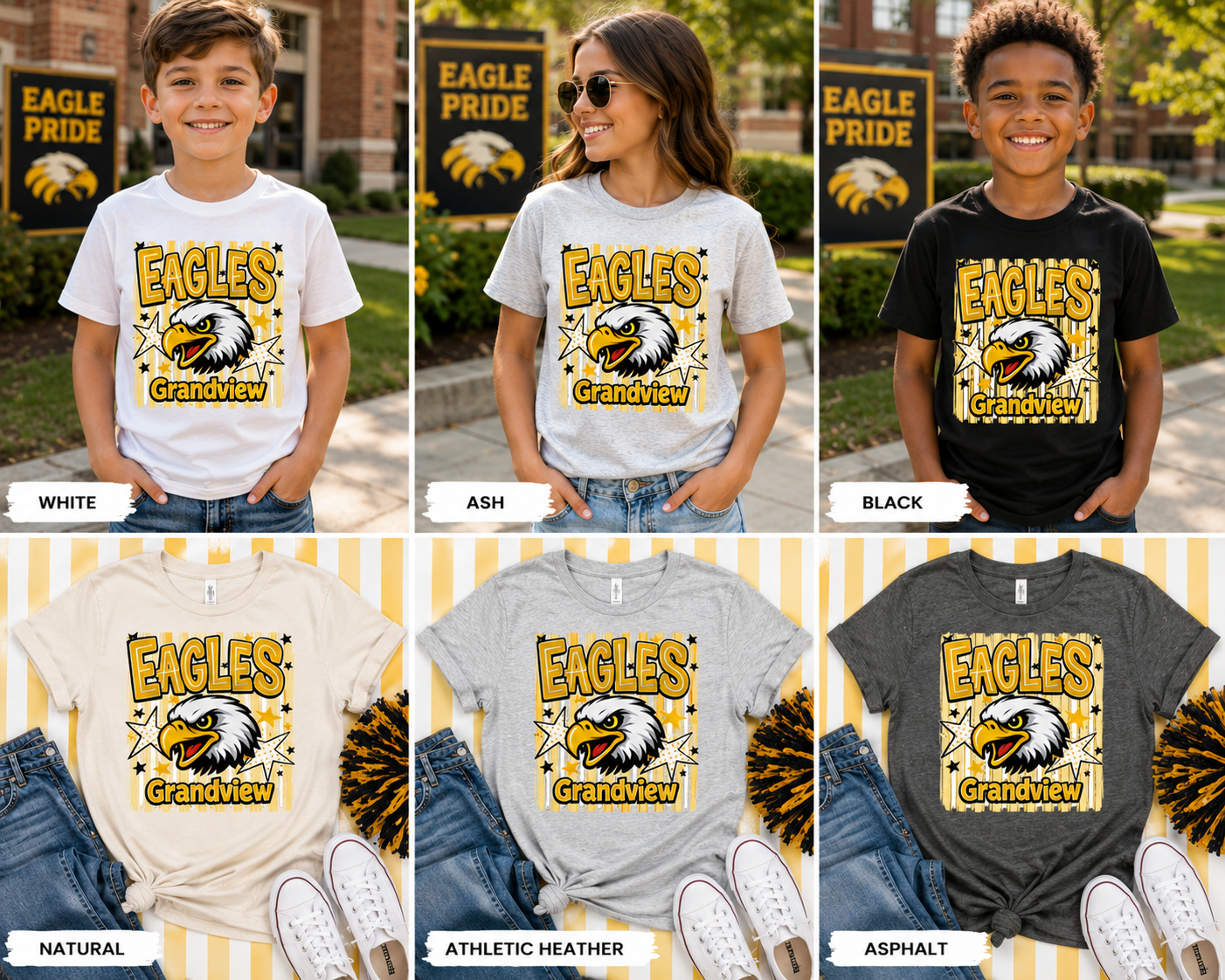 Youth Striped Eagles Grandview T-Shirt — Kids School Spirit Tee