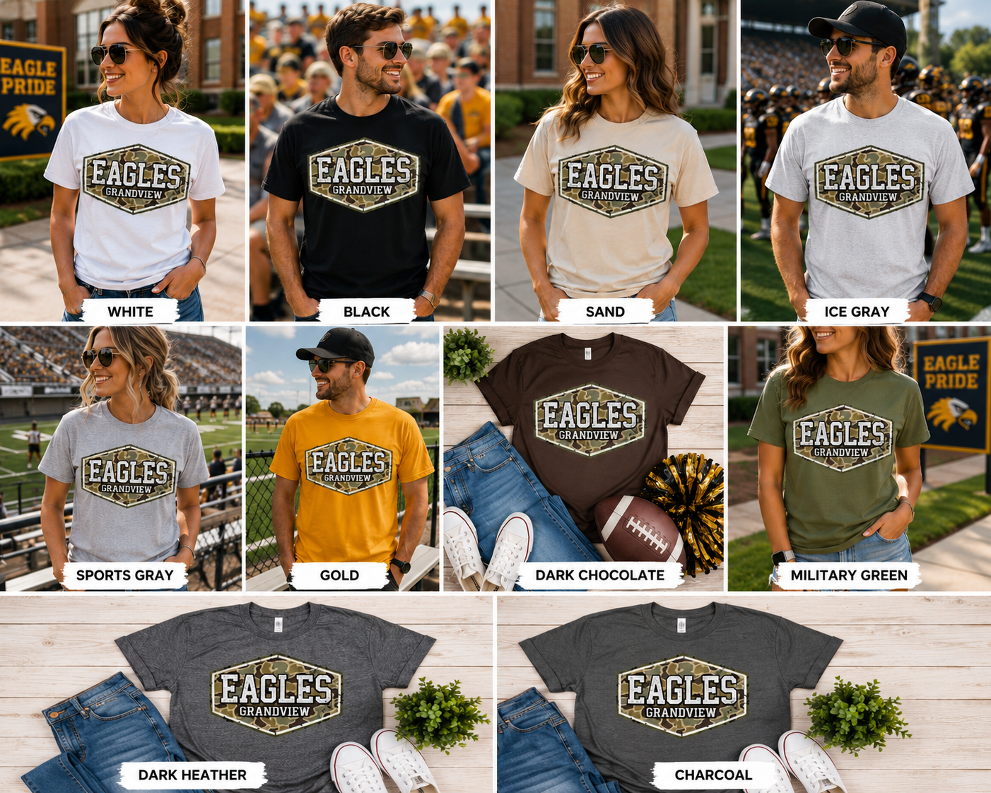 Adult Eagles Grandview Camo Hex Logo T-Shirt | Military Camo School Spirit