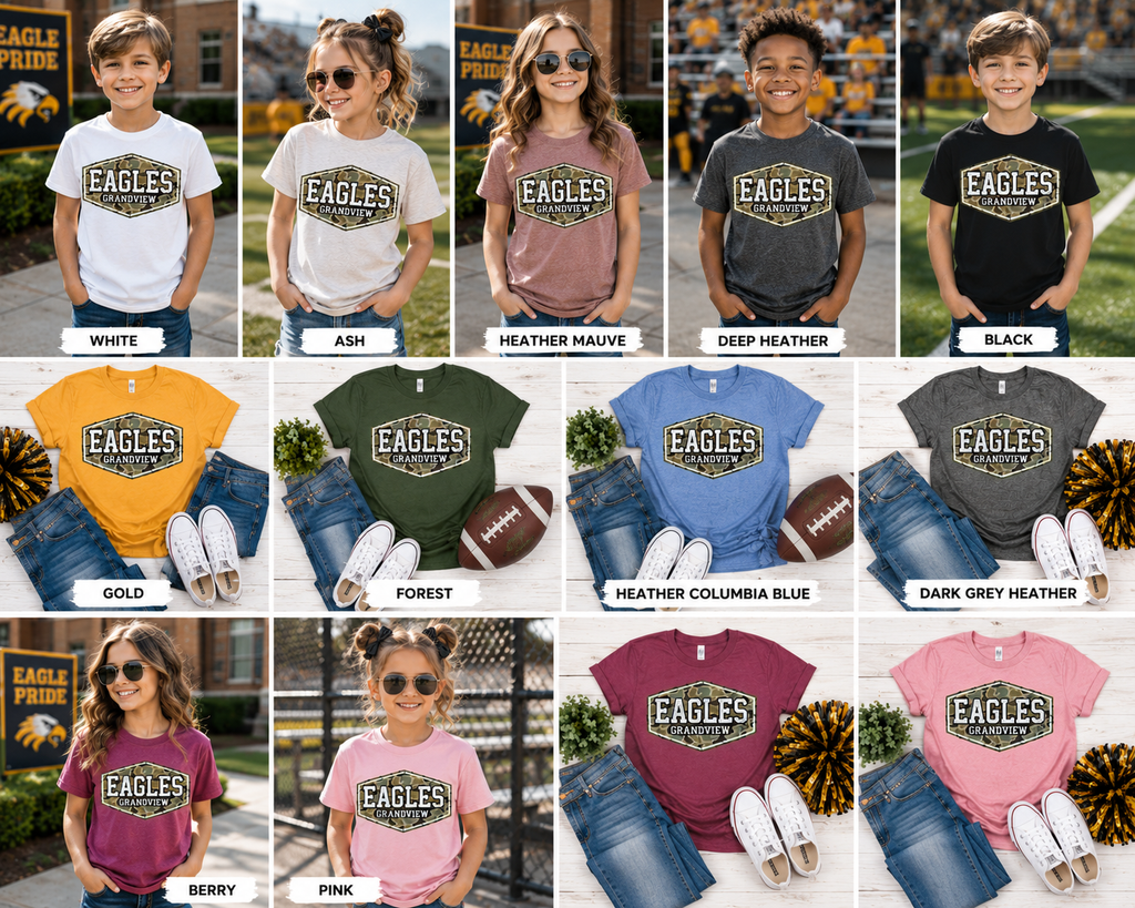 Youth Eagles Grandview Camo Hex Logo T-Shirt | Military Camo School Spirit