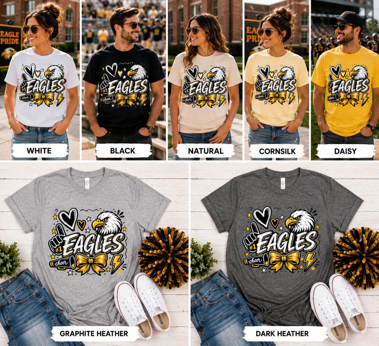 Adult Eagles Doodle Graphic T-Shirt — #1 Fan Eagle Mascot Tee