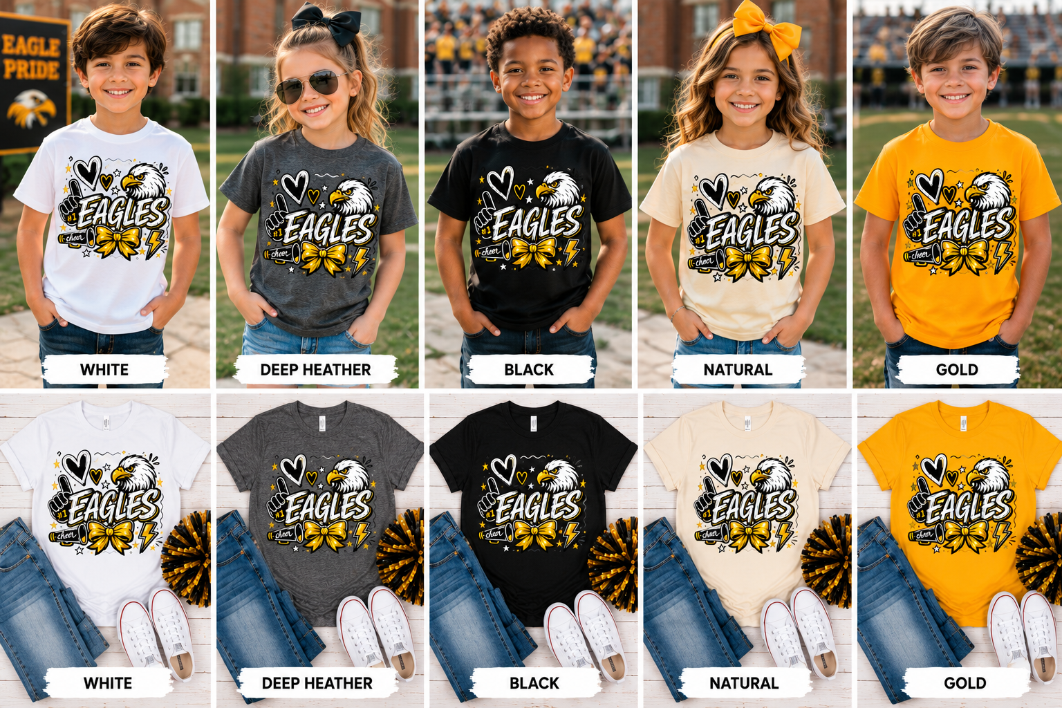 Youth Eagles Doodle Graphic T-Shirt — #1 Fan Eagle Mascot Tee