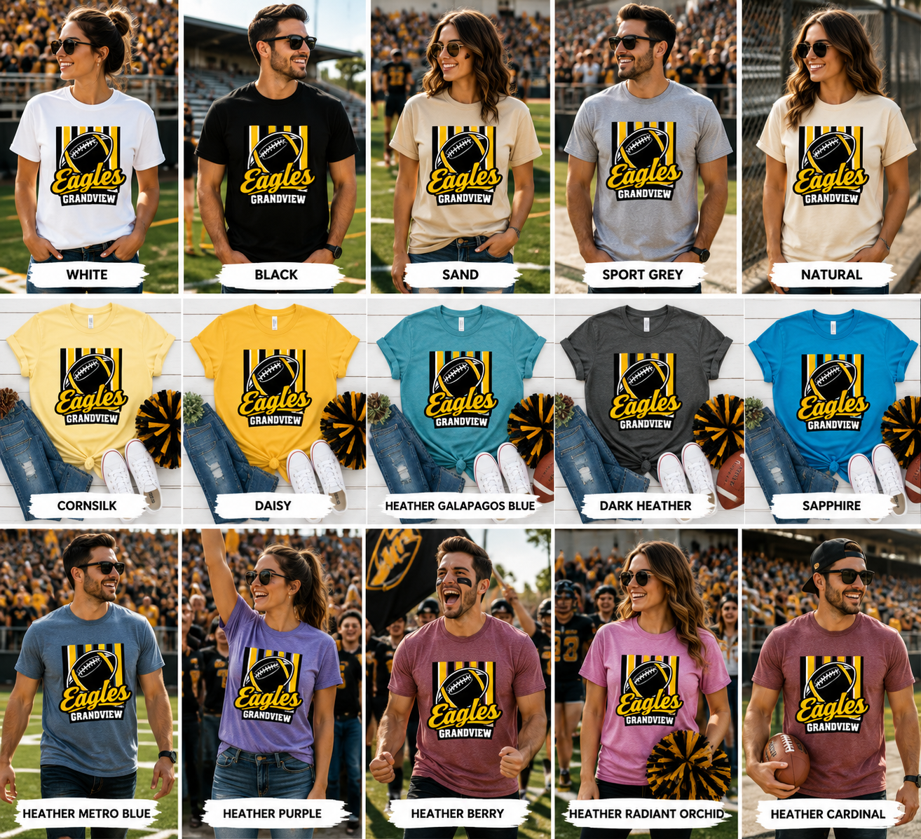 Adult Eagles Grandview Football Stripes T-Shirt