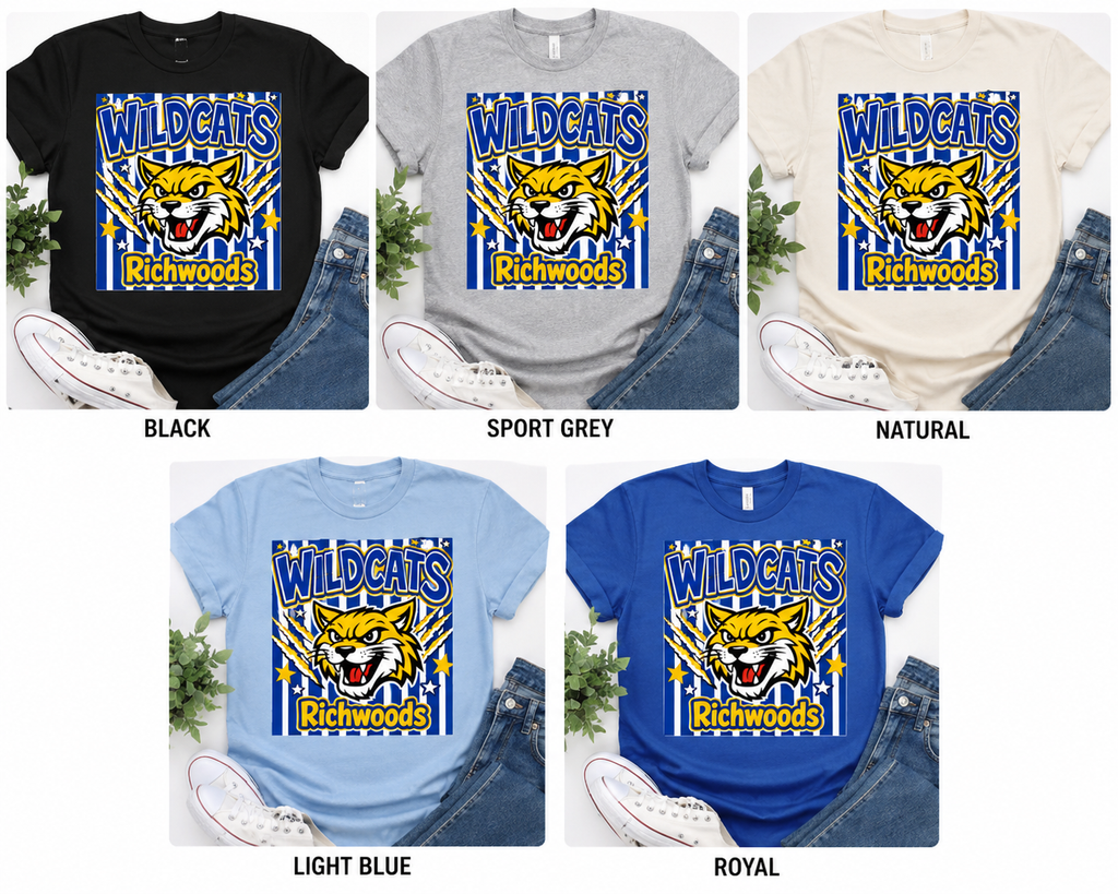 Adult Wildcats Stripe School T-Shirt — Mascot Spirit Tee
