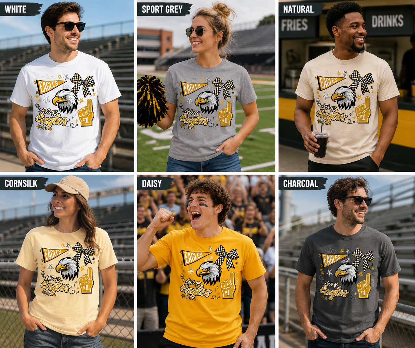 Adult Eagles Cheer Bow & Mascot Fan Tee