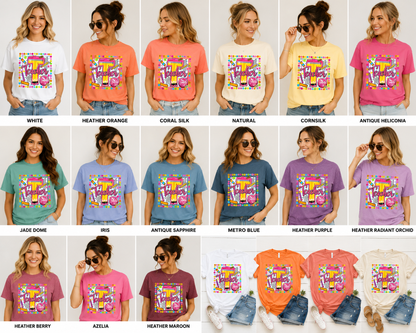 T is for Teacher — Colorful School Supplies Design