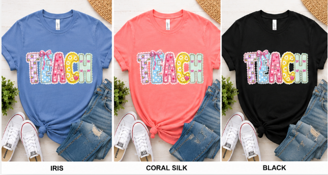 Teacher Pastel Patchwork T-Shirt — 'TEACH' Cute School Staff Gift