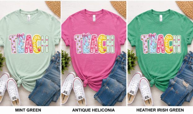 Teacher Pastel Patchwork T-Shirt — 'TEACH' Cute School Staff Gift