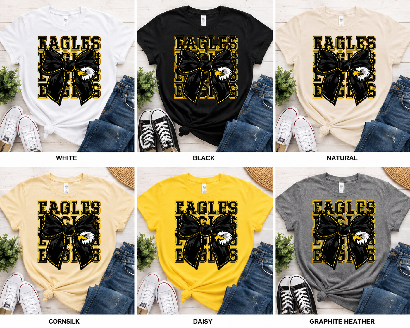Adult Eagles Bow T‑Shirt — Vintage Mascot Graphic Tee