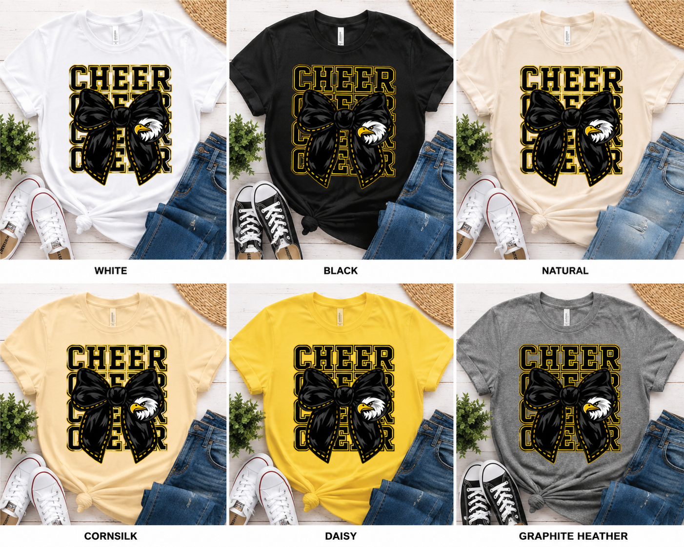 Adult Eagles CHEER Bow T‑Shirt — Vintage Mascot Graphic Tee