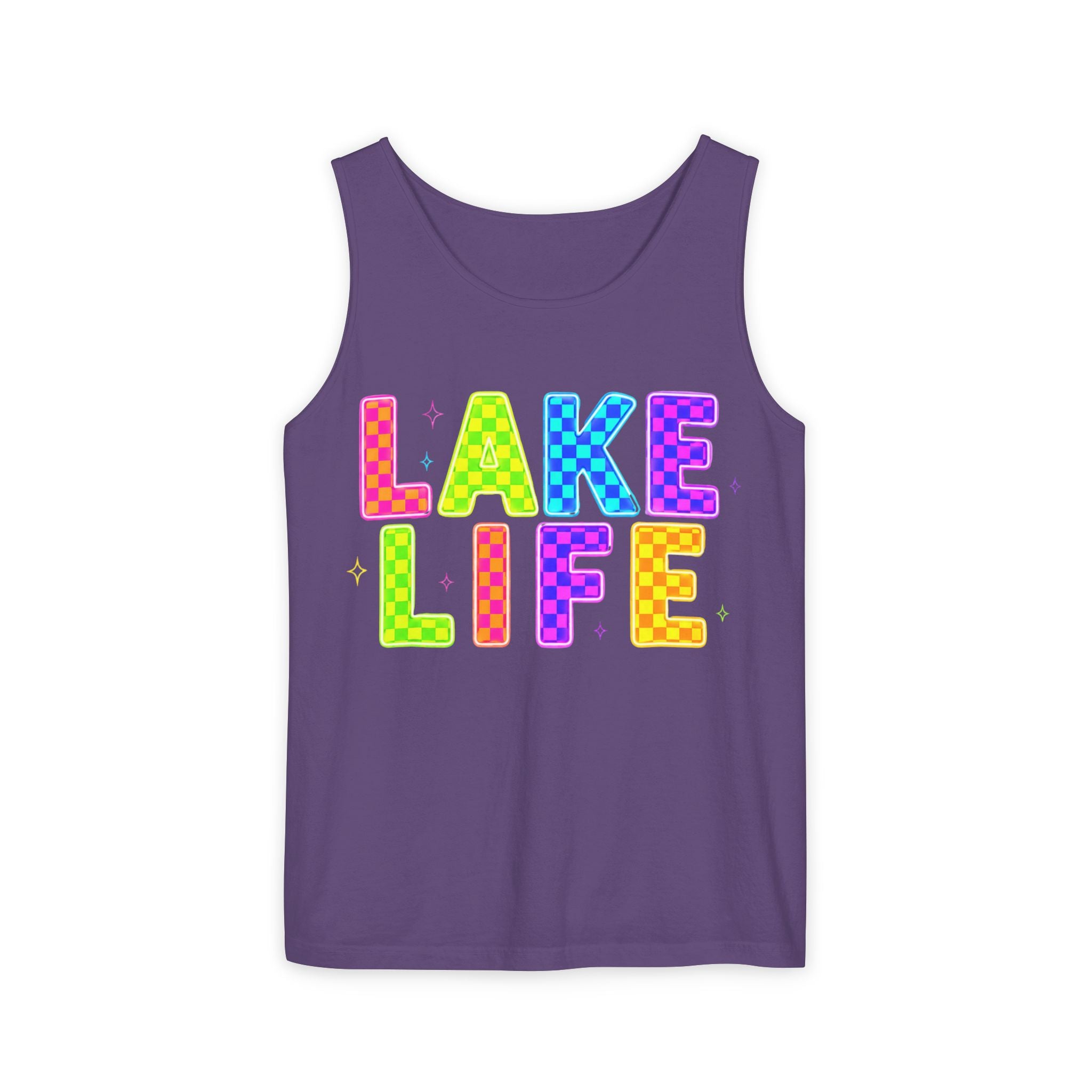 Lake Life Tank Top – Colorful Retro Checkerboard Summer Shirt