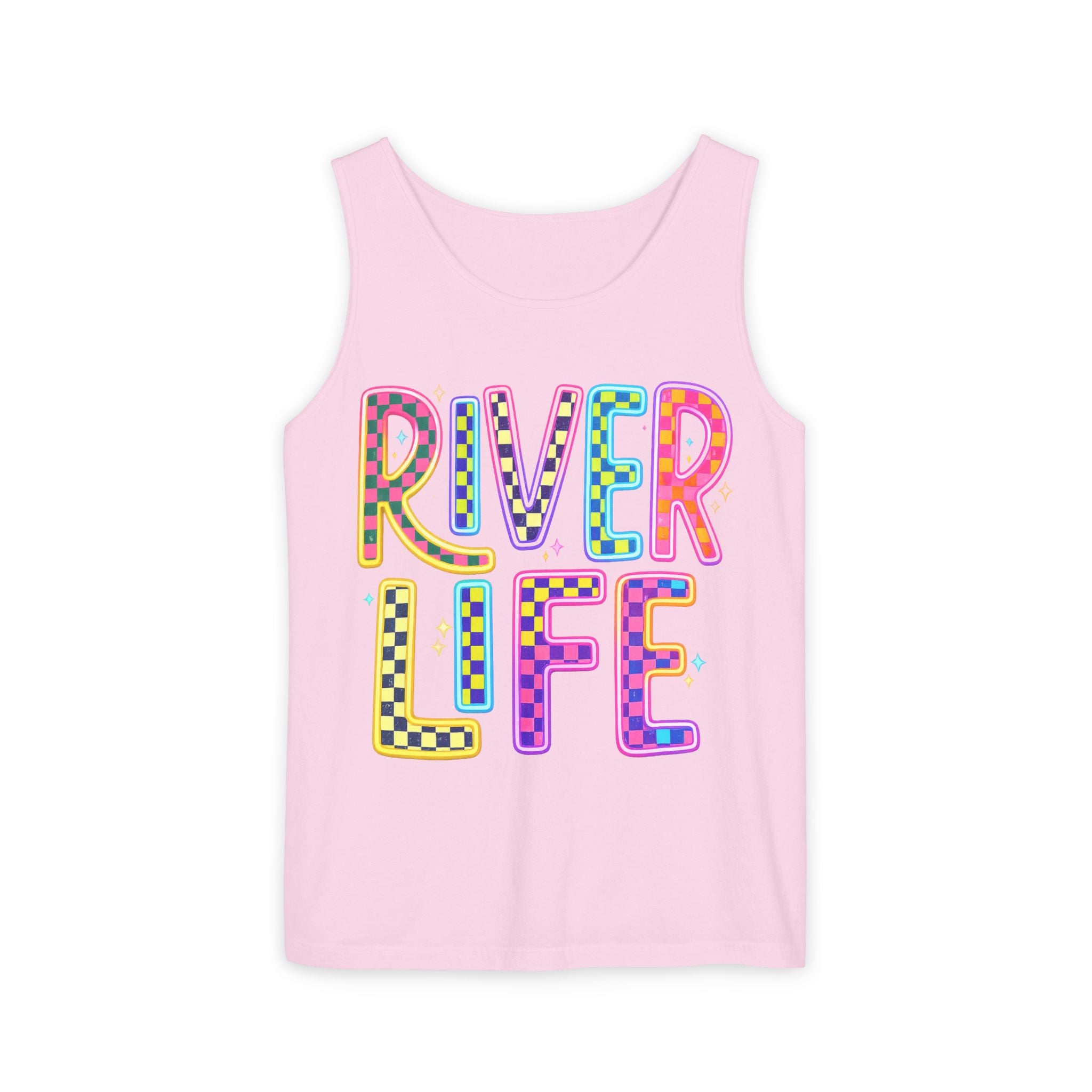 River Life Tank Top – Retro Colorful Outdoor Graphic – Comfort Colors® Style Summer Tank