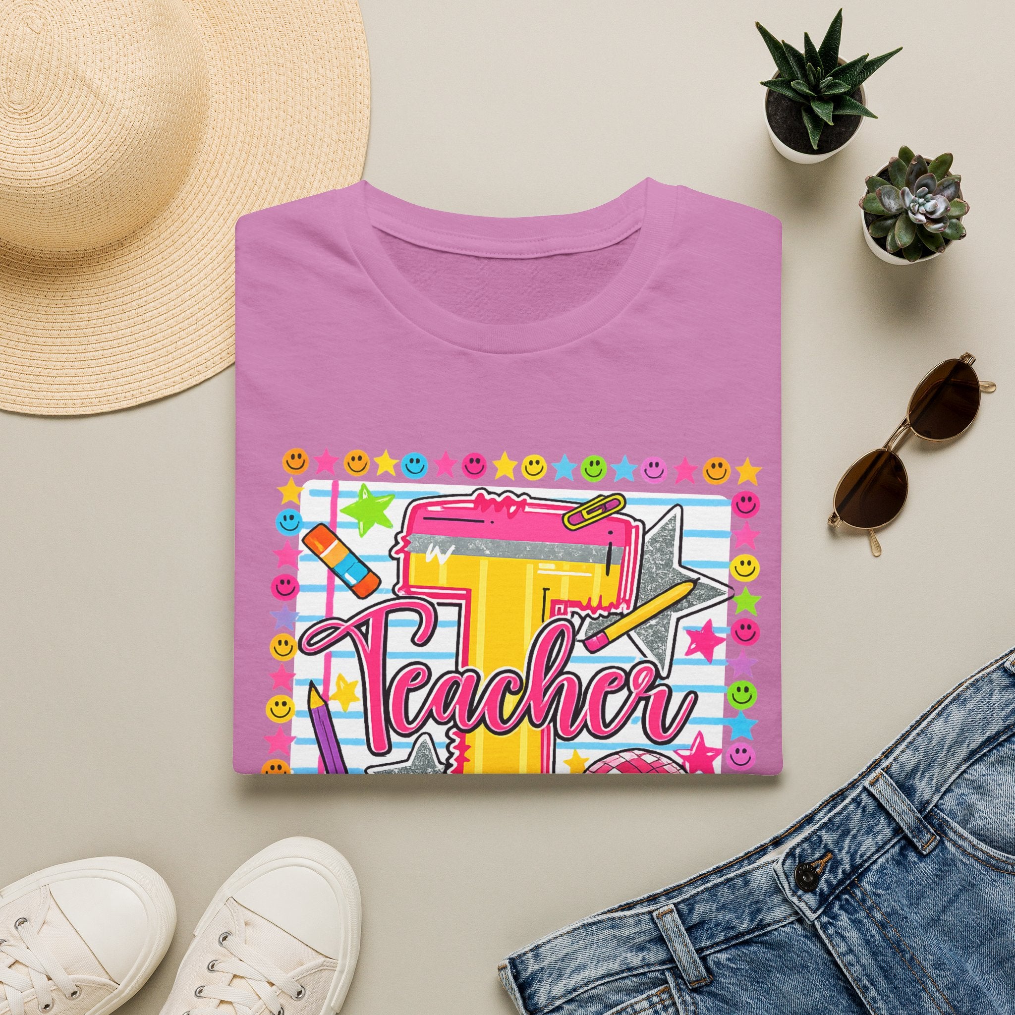 T is for Teacher — Colorful School Supplies Design