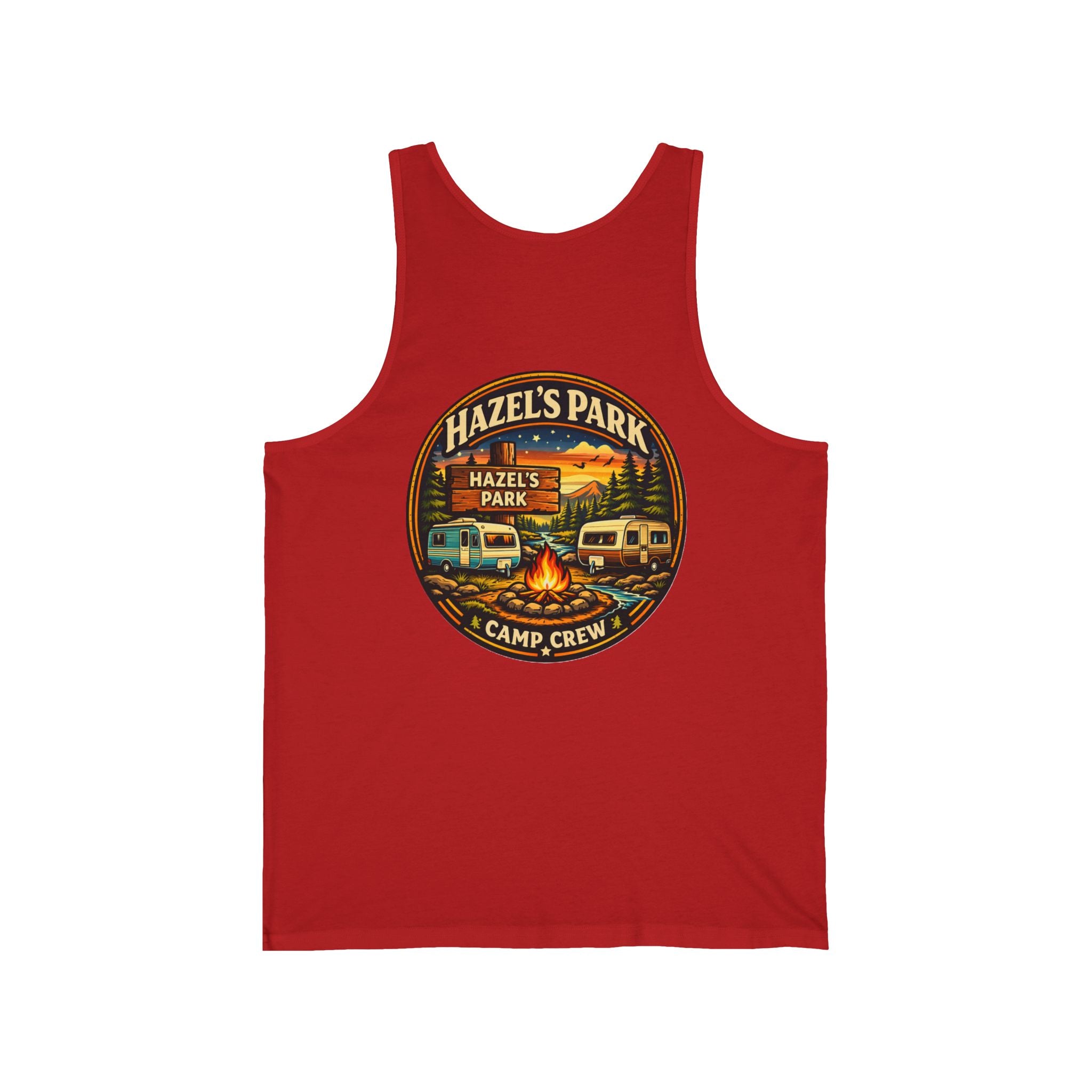Hazel's Park Camp Crew Tank — Retro Camping Patch Tank Top