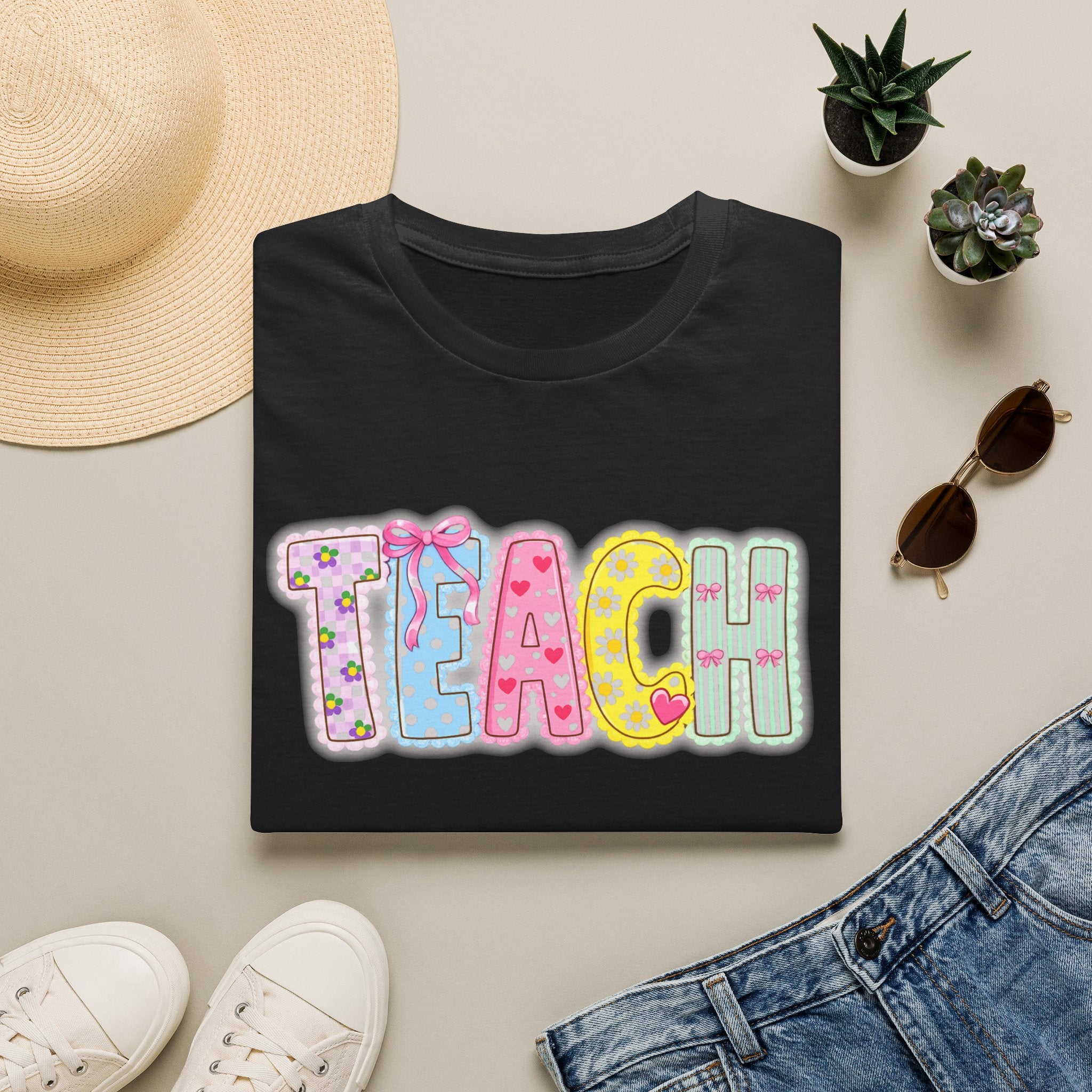 Teacher Pastel Patchwork T-Shirt — 'TEACH' Cute School Staff Gift