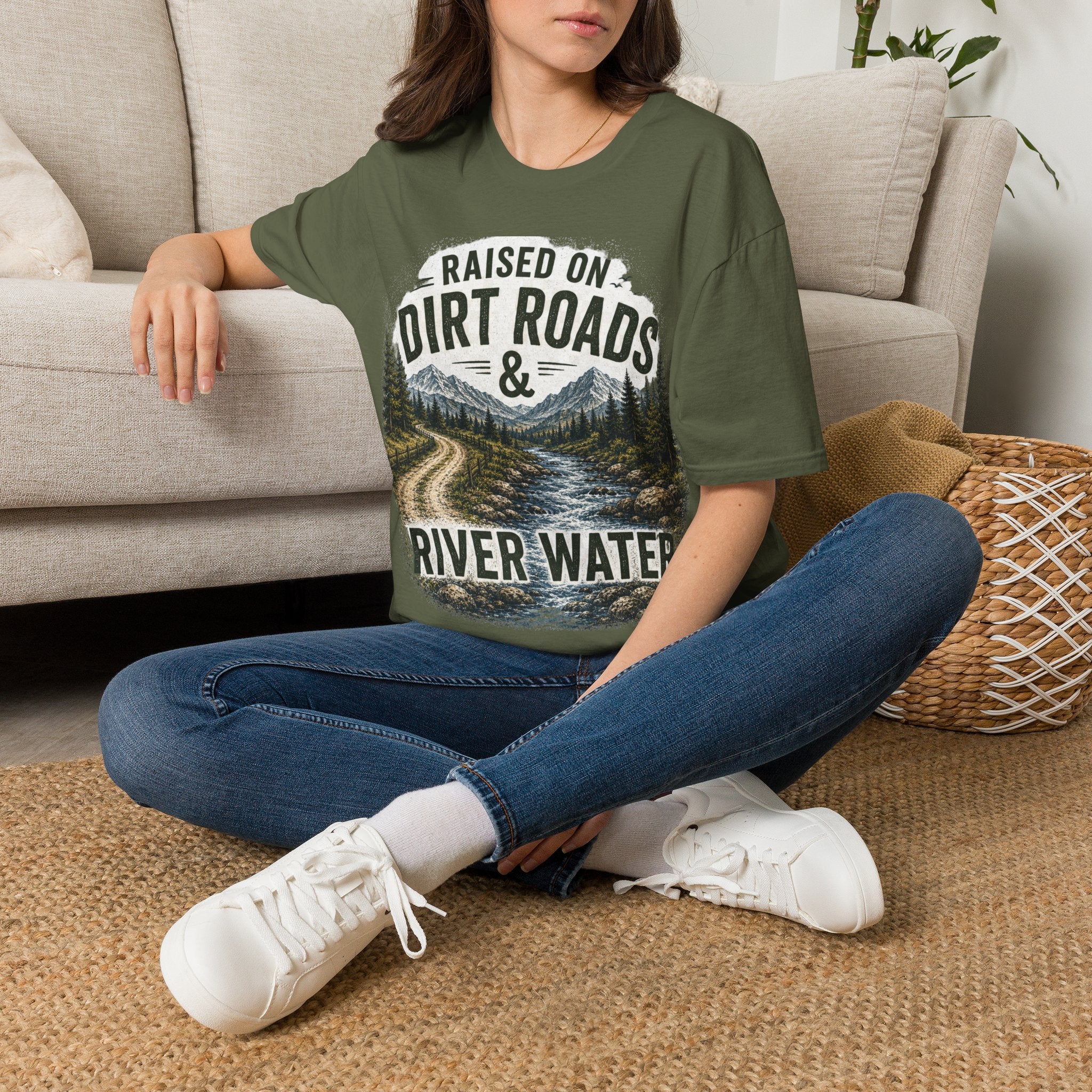 Adult Raised on Dirt Roads & River Water T-Shirt — Vintage Mountain Outdoors Tee