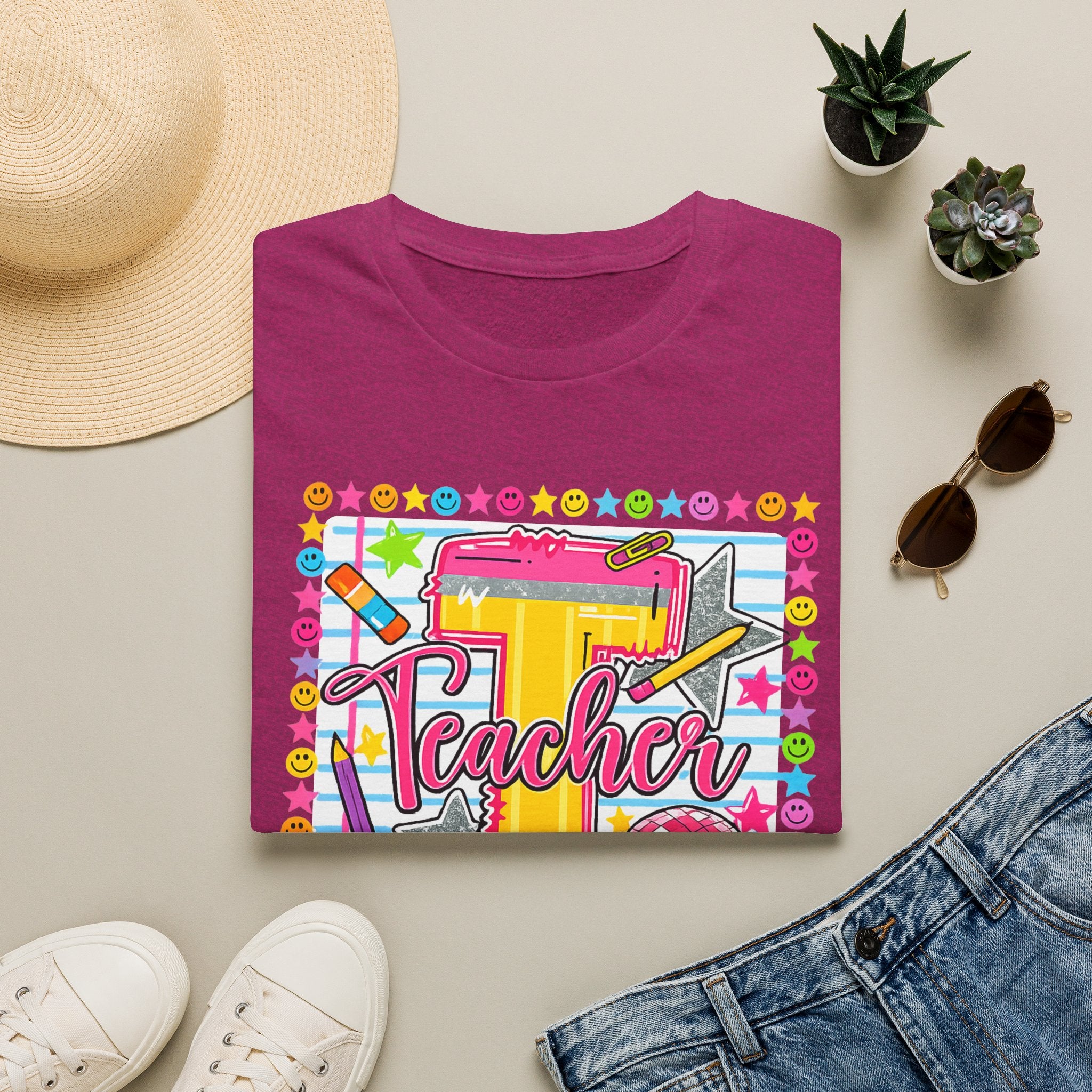 T is for Teacher — Colorful School Supplies Design