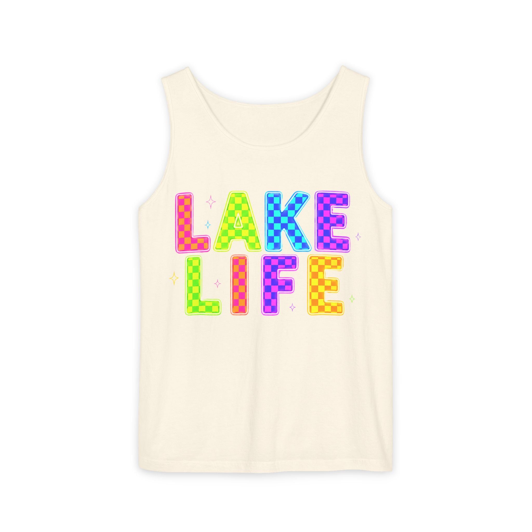 Lake Life Tank Top – Colorful Retro Checkerboard Summer Shirt