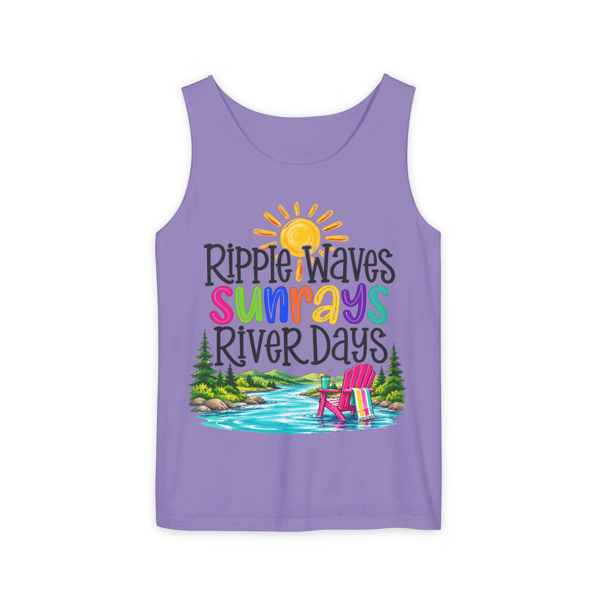 Ripple Waves Sunrays River Days Tank Top – Colorful Summer River Graphic – Comfort Colors® 9360
