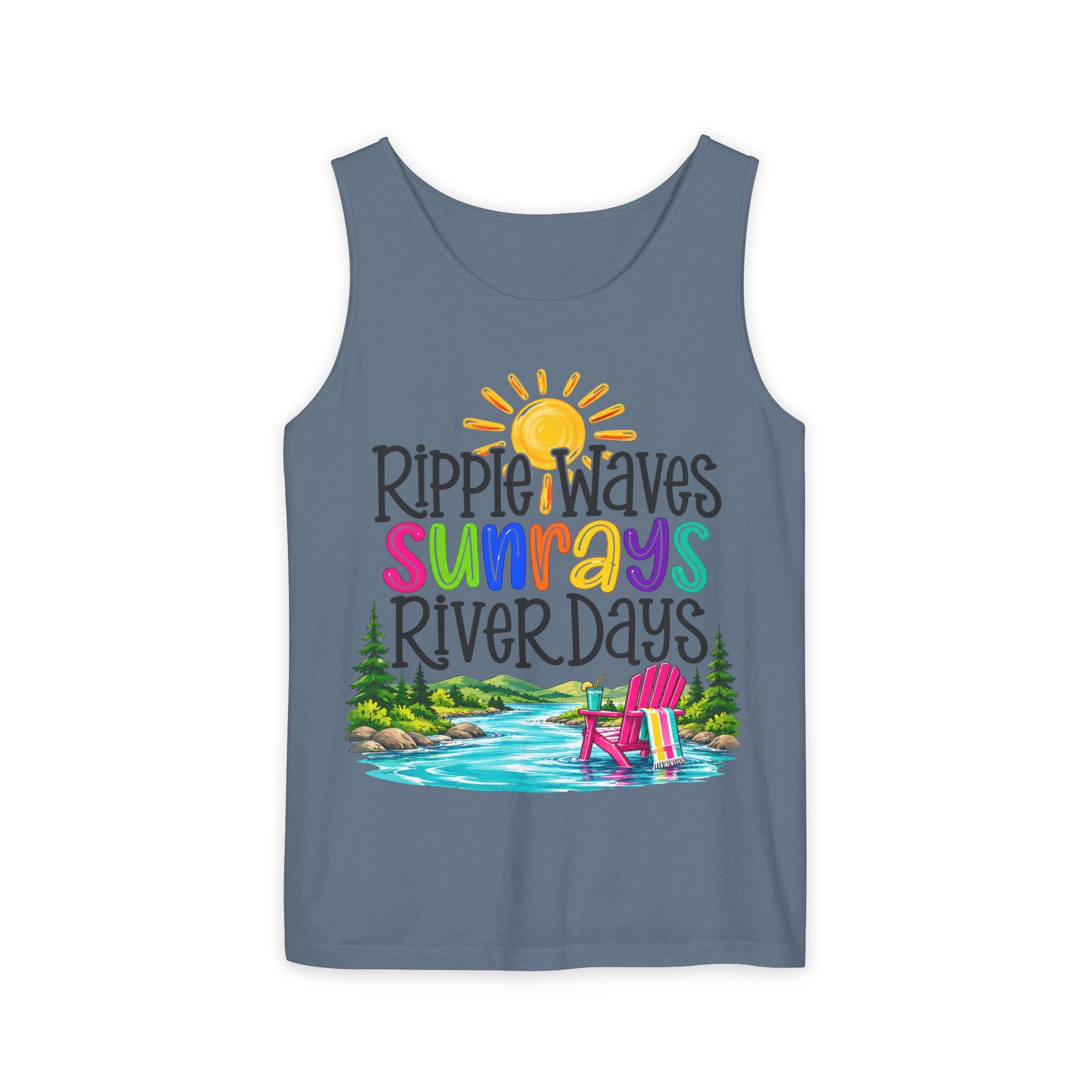 Ripple Waves Sunrays River Days Tank Top – Colorful Summer River Graphic – Comfort Colors® 9360