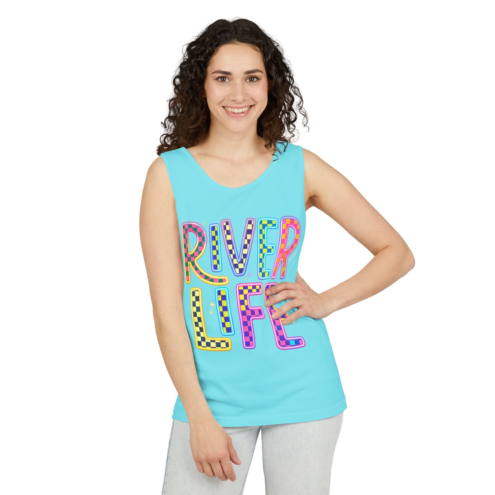 River Life Tank Top – Retro Colorful Outdoor Graphic – Comfort Colors® Style Summer Tank