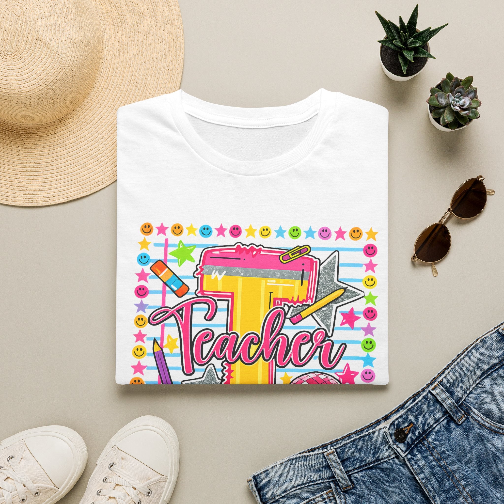 T is for Teacher — Colorful School Supplies Design
