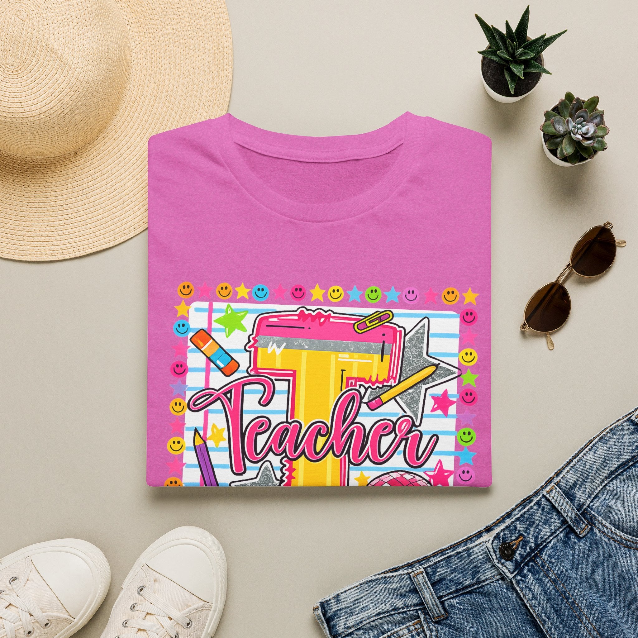T is for Teacher — Colorful School Supplies Design
