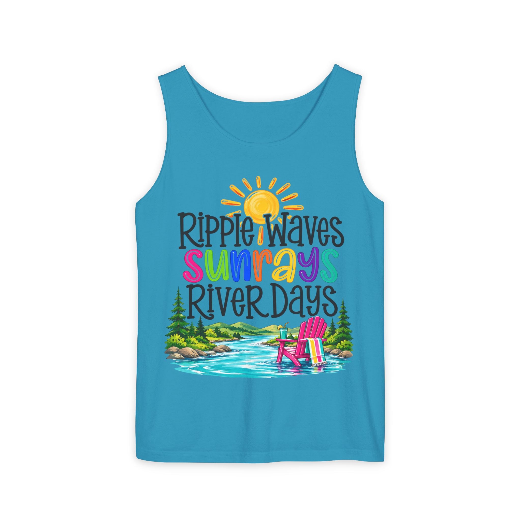 Ripple Waves Sunrays River Days Tank Top – Colorful Summer River Graphic – Comfort Colors® 9360