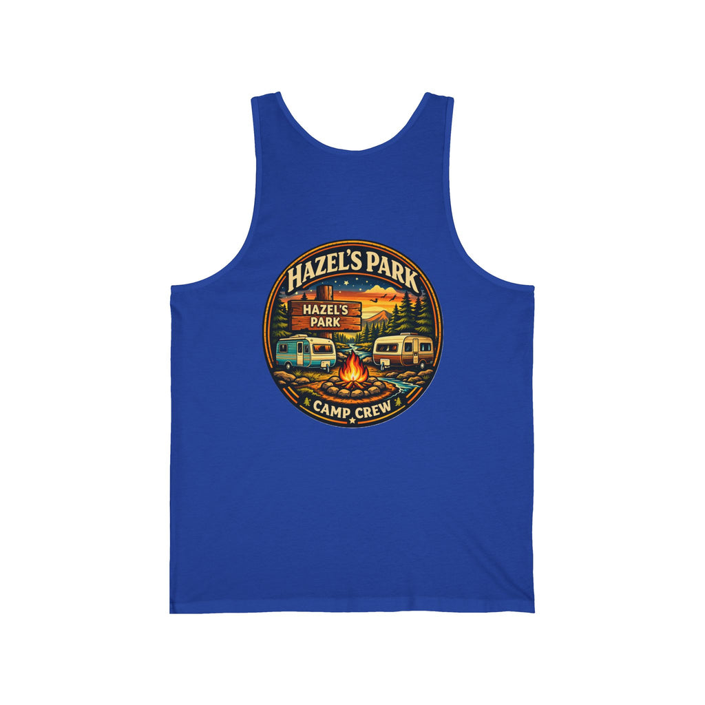 Hazel's Park Camp Crew Tank — Retro Camping Patch Tank Top