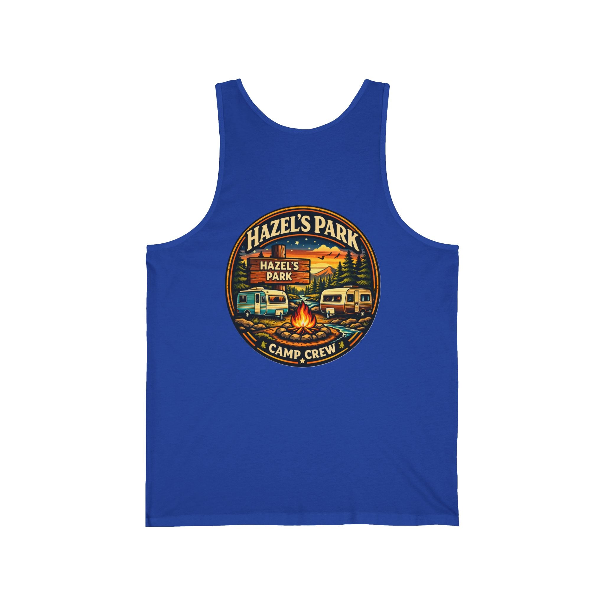 Hazel's Park Camp Crew Tank — Retro Camping Patch Tank Top