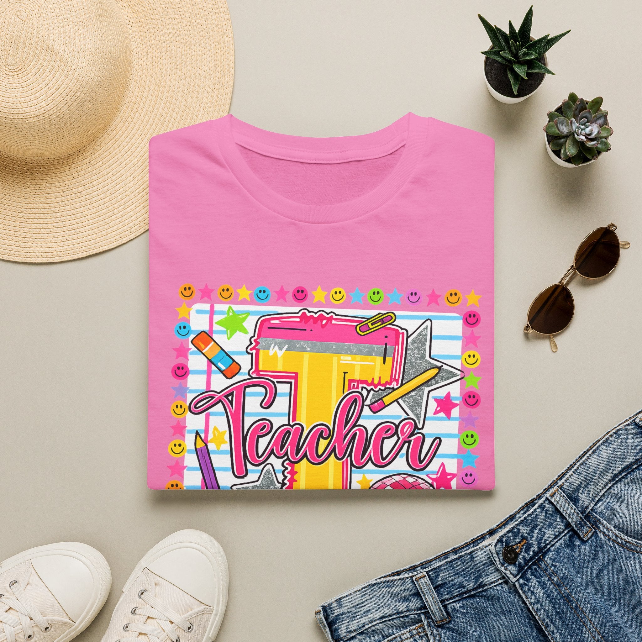 T is for Teacher — Colorful School Supplies Design