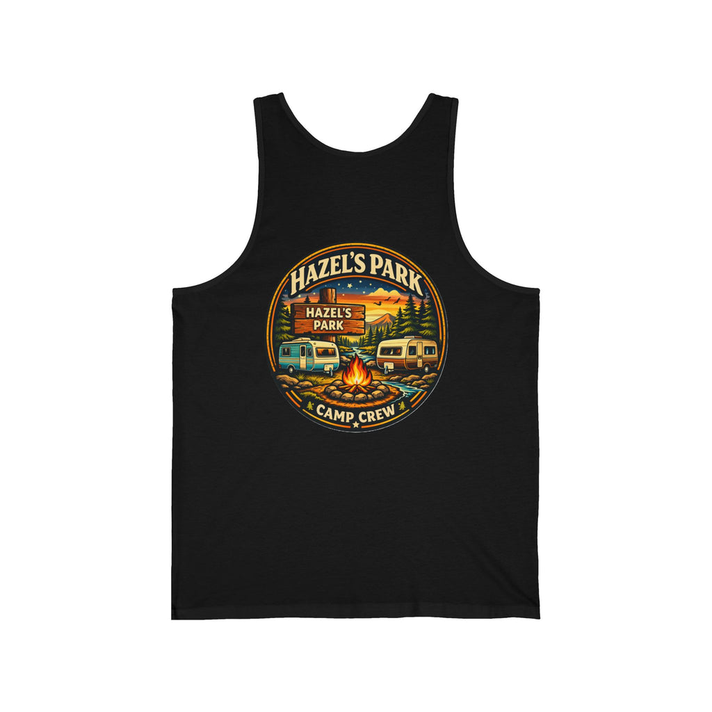 Hazel's Park Camp Crew Tank — Retro Camping Patch Tank Top