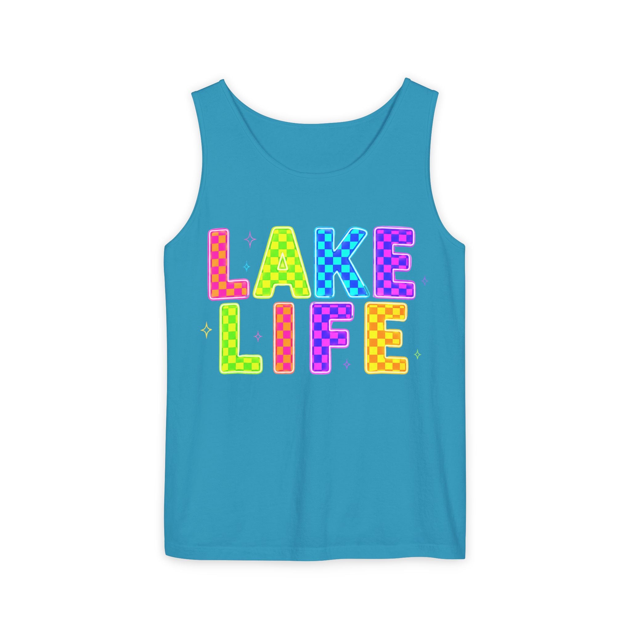 Lake Life Tank Top – Colorful Retro Checkerboard Summer Shirt