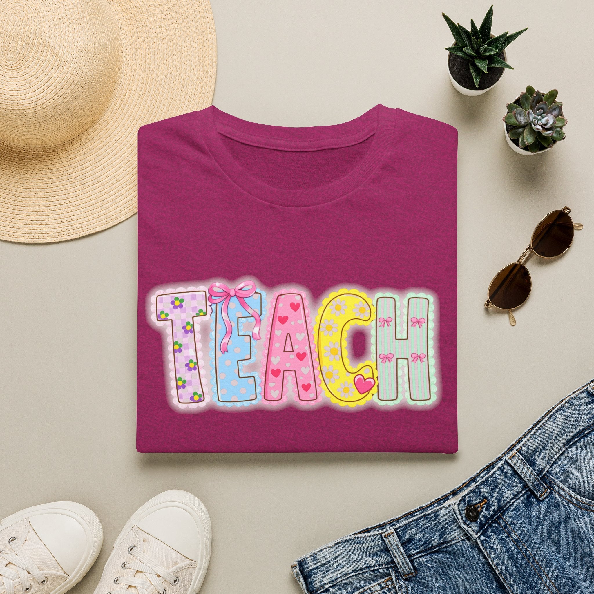 Teacher Pastel Patchwork T-Shirt — 'TEACH' Cute School Staff Gift