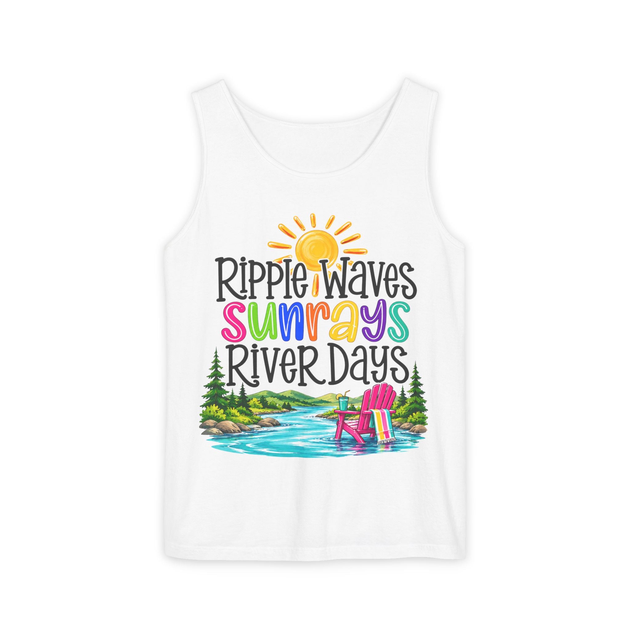 Ripple Waves Sunrays River Days Tank Top – Colorful Summer River Graphic – Comfort Colors® 9360