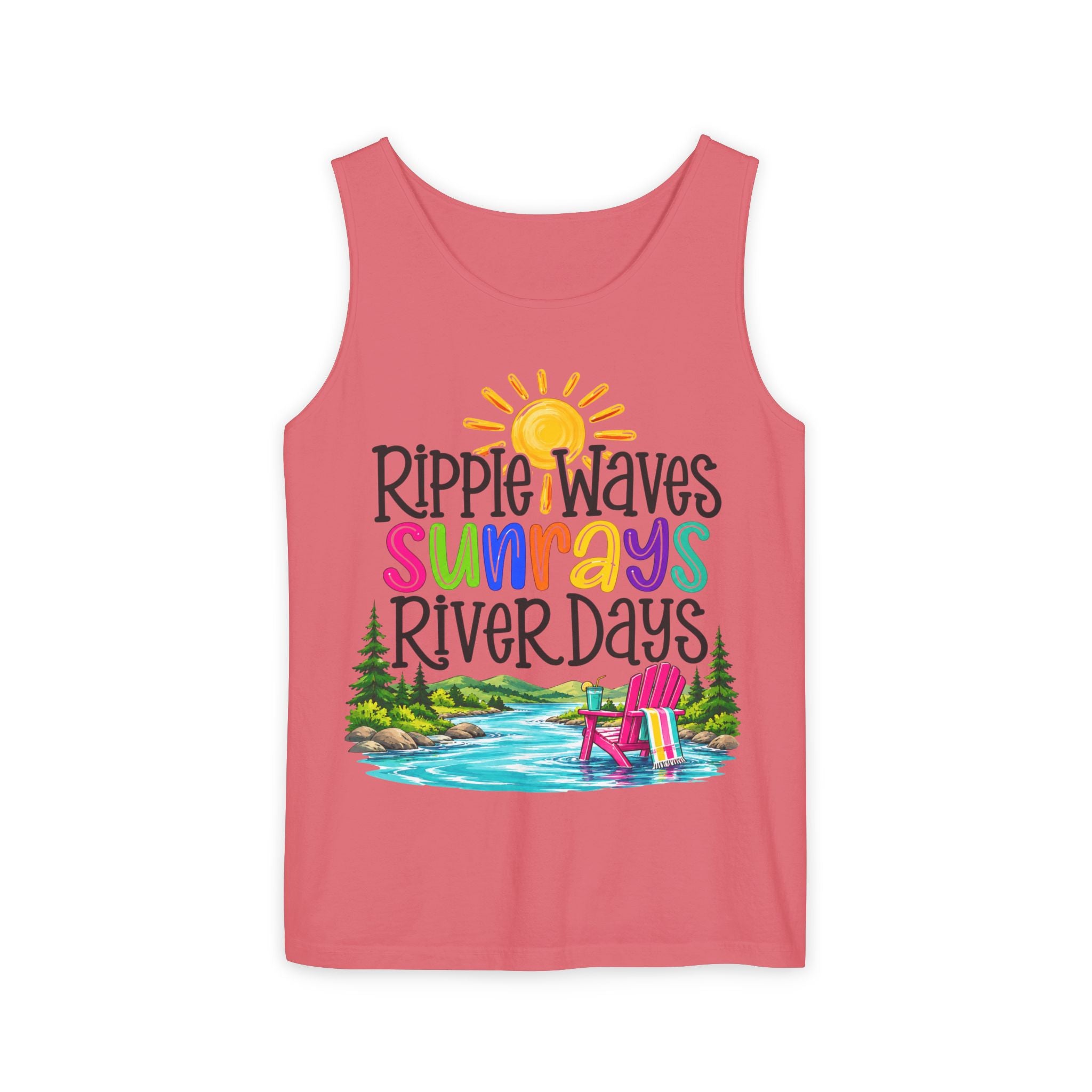 Ripple Waves Sunrays River Days Tank Top – Colorful Summer River Graphic – Comfort Colors® 9360