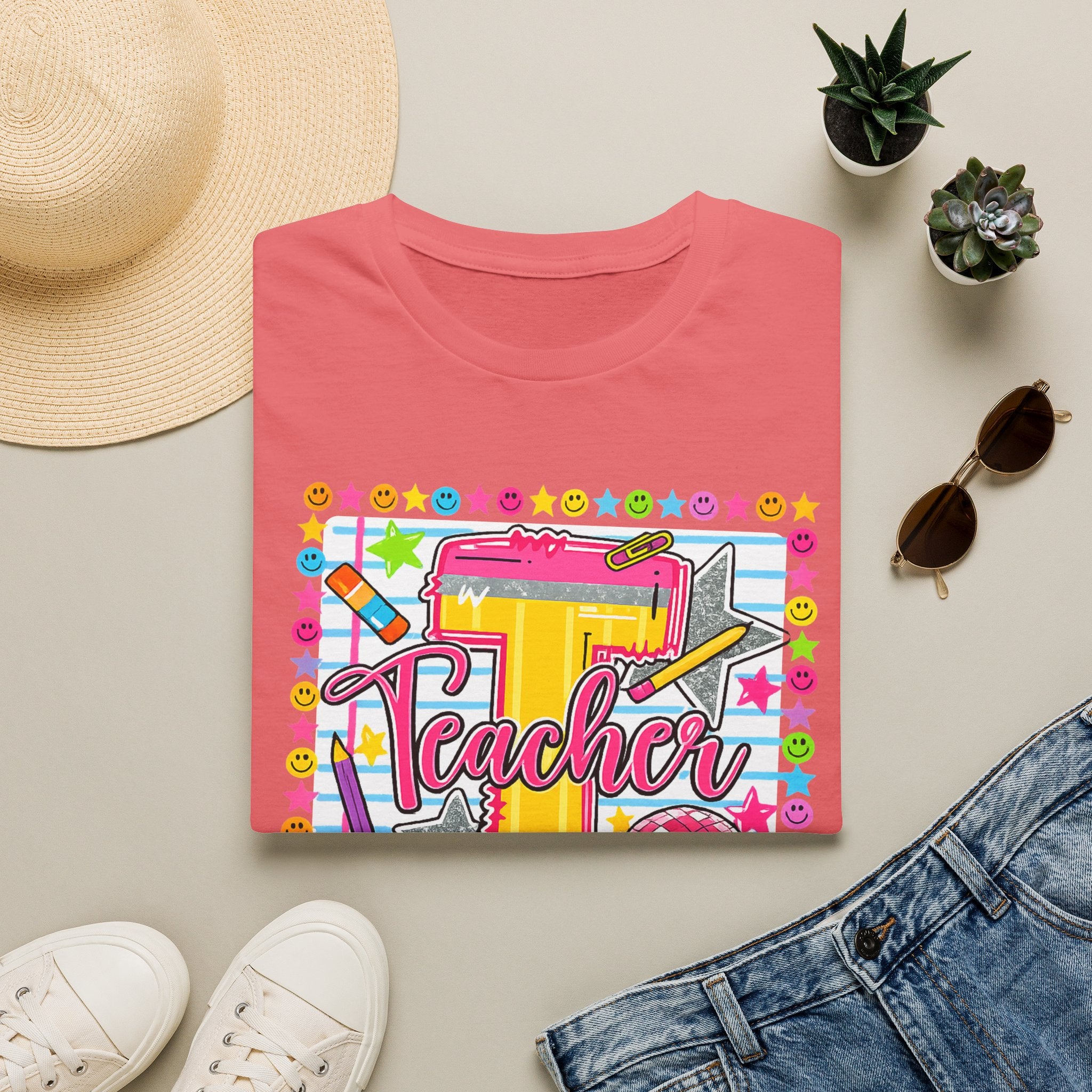 T is for Teacher — Colorful School Supplies Design